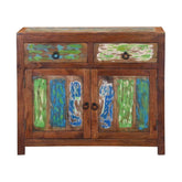 Rainbow Indian Reclaimed Wood 2 Drawer Rustic Small Buffet Cabinet
